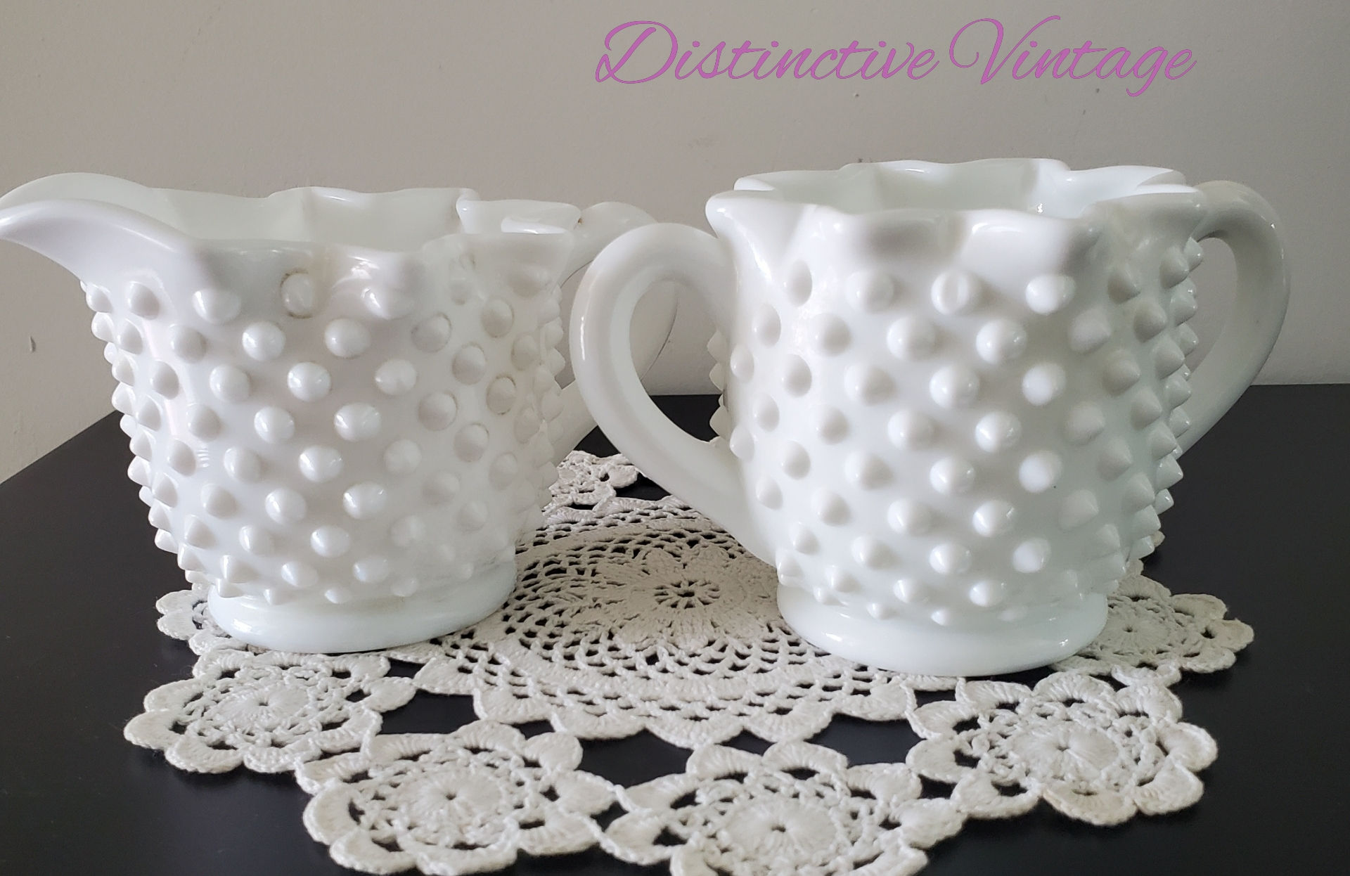 Vintage Fenton Hobnail White Milk Glass Sugar & Creamer
