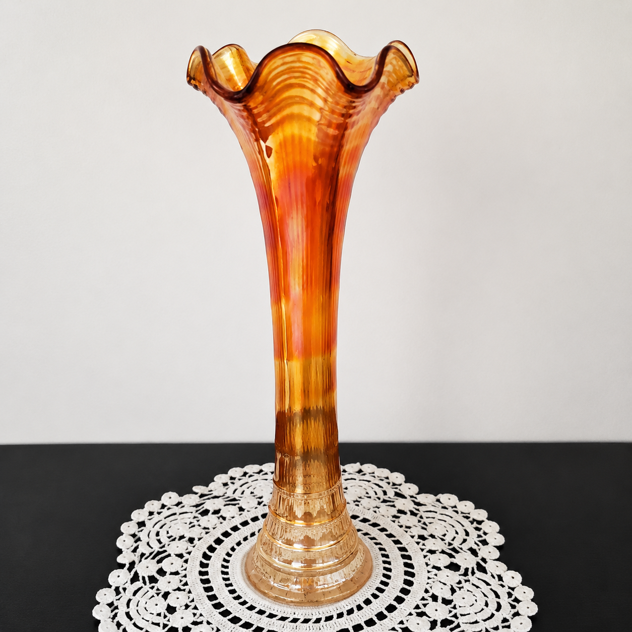 Vintage Carnival Glass Tall Bud Vase with the "Imperial Ripple"