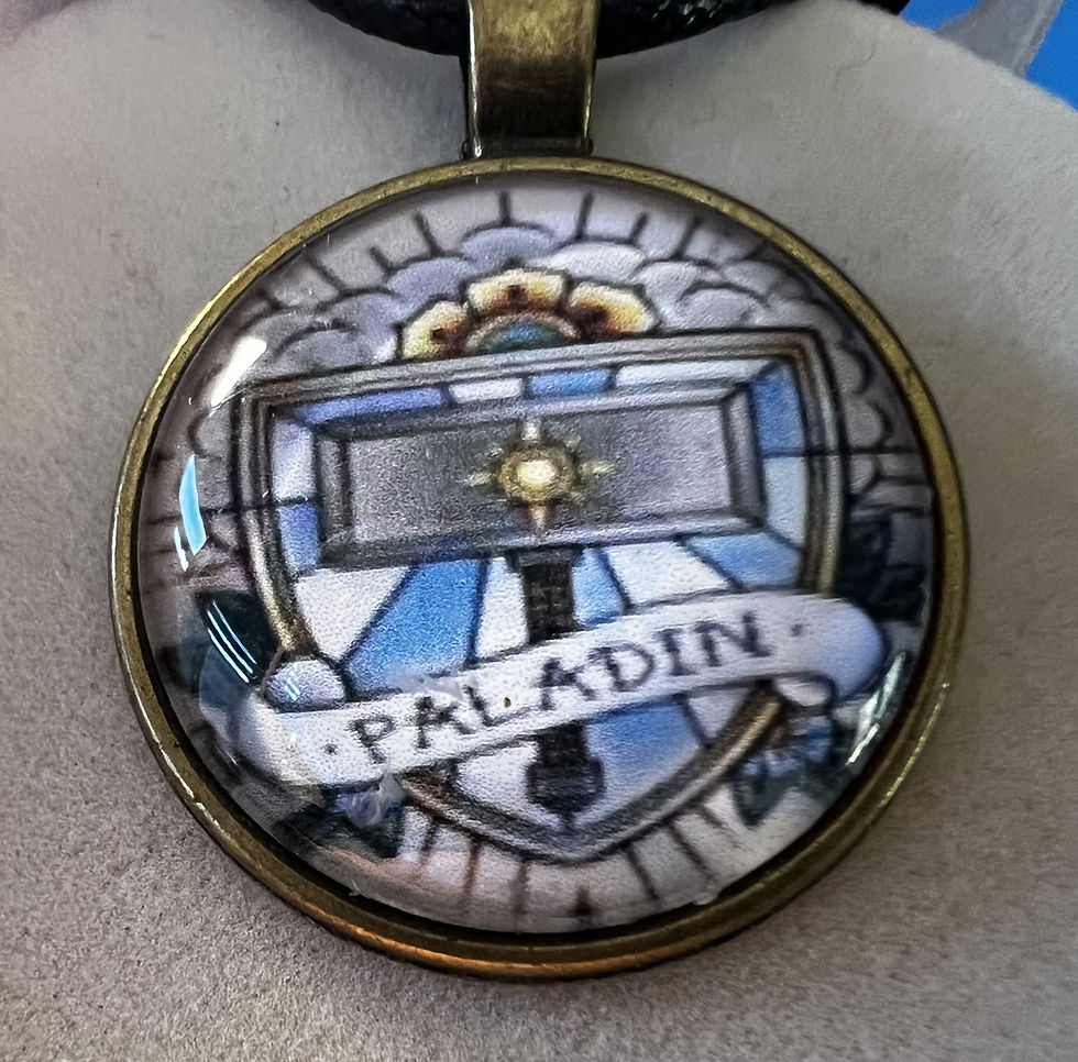 Thumbnail: Handmade Dungeons & Dragons inspired pendant necklace featuring character class artwork  beneath a clear cabochon round