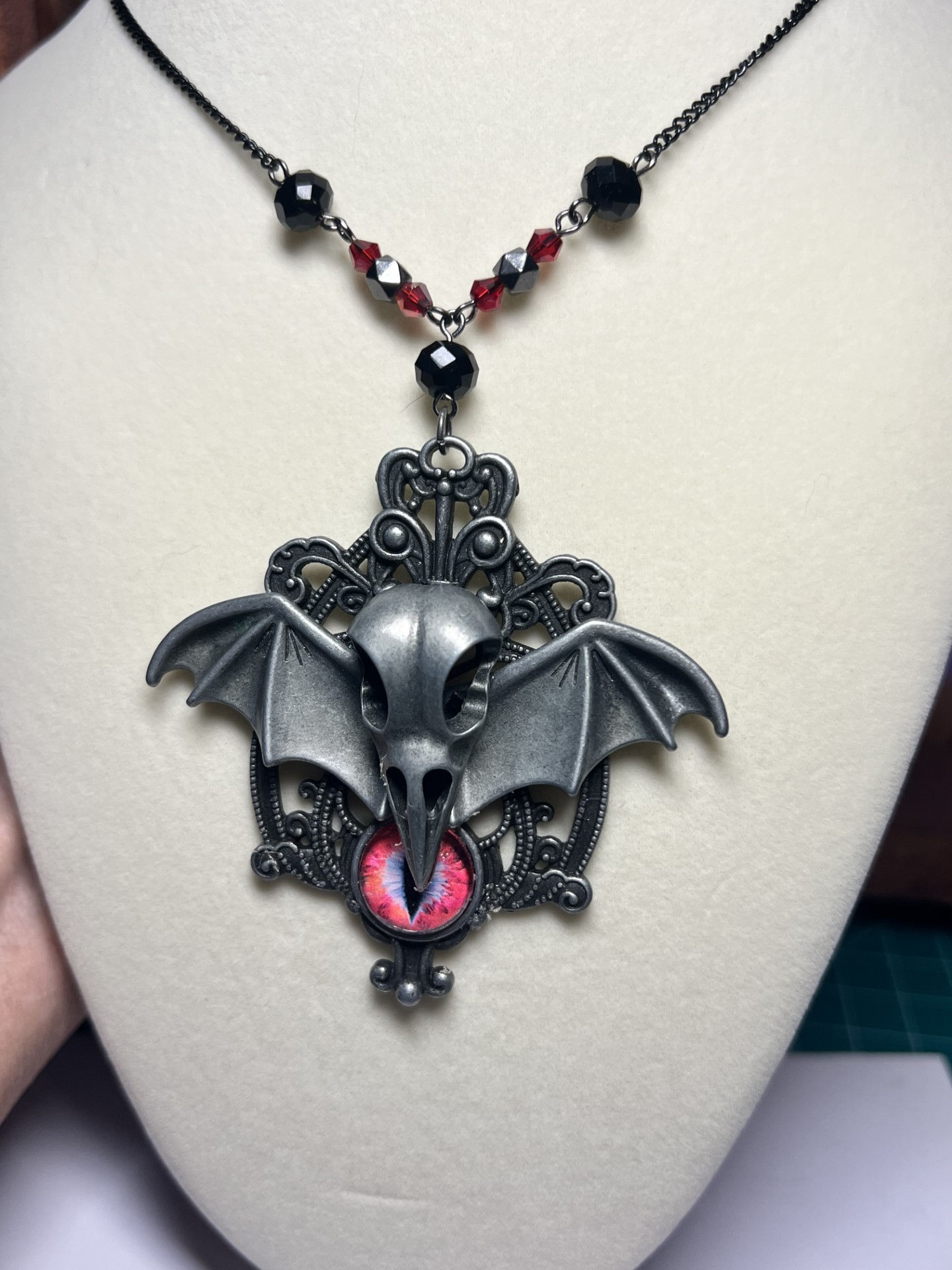 Pewter Winged Raven Skull Pendant