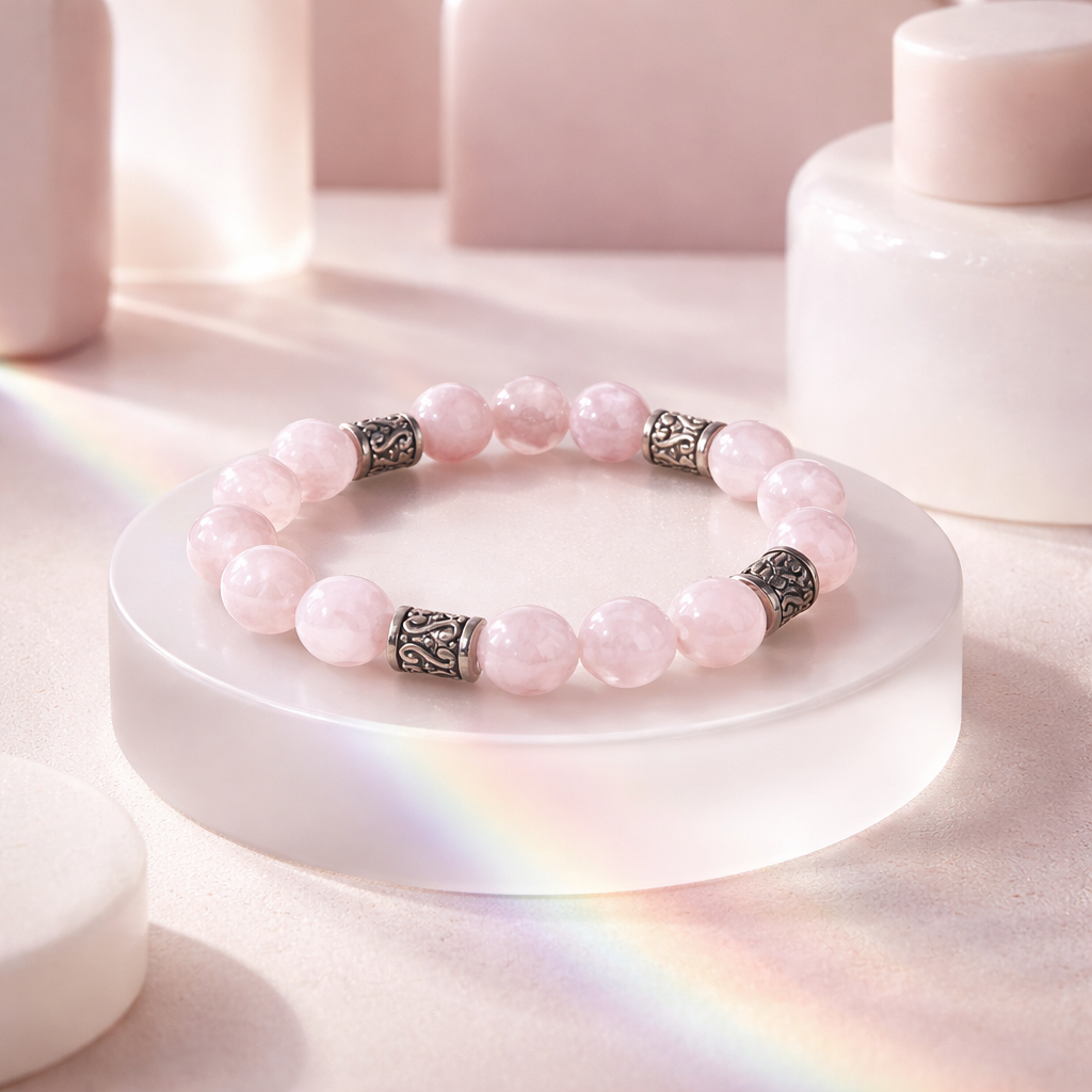 Rose Quartz & Silver Beaded Bracelet
