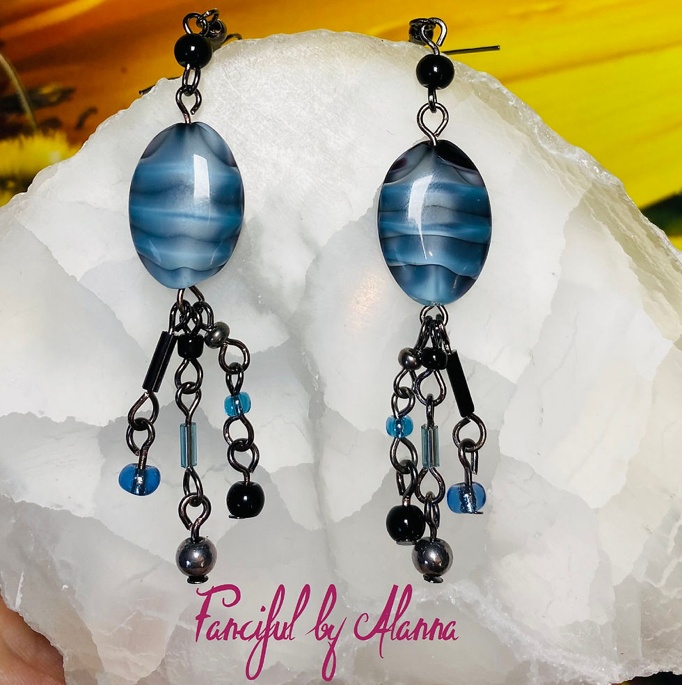Blue and Black Striped Drop Earrings