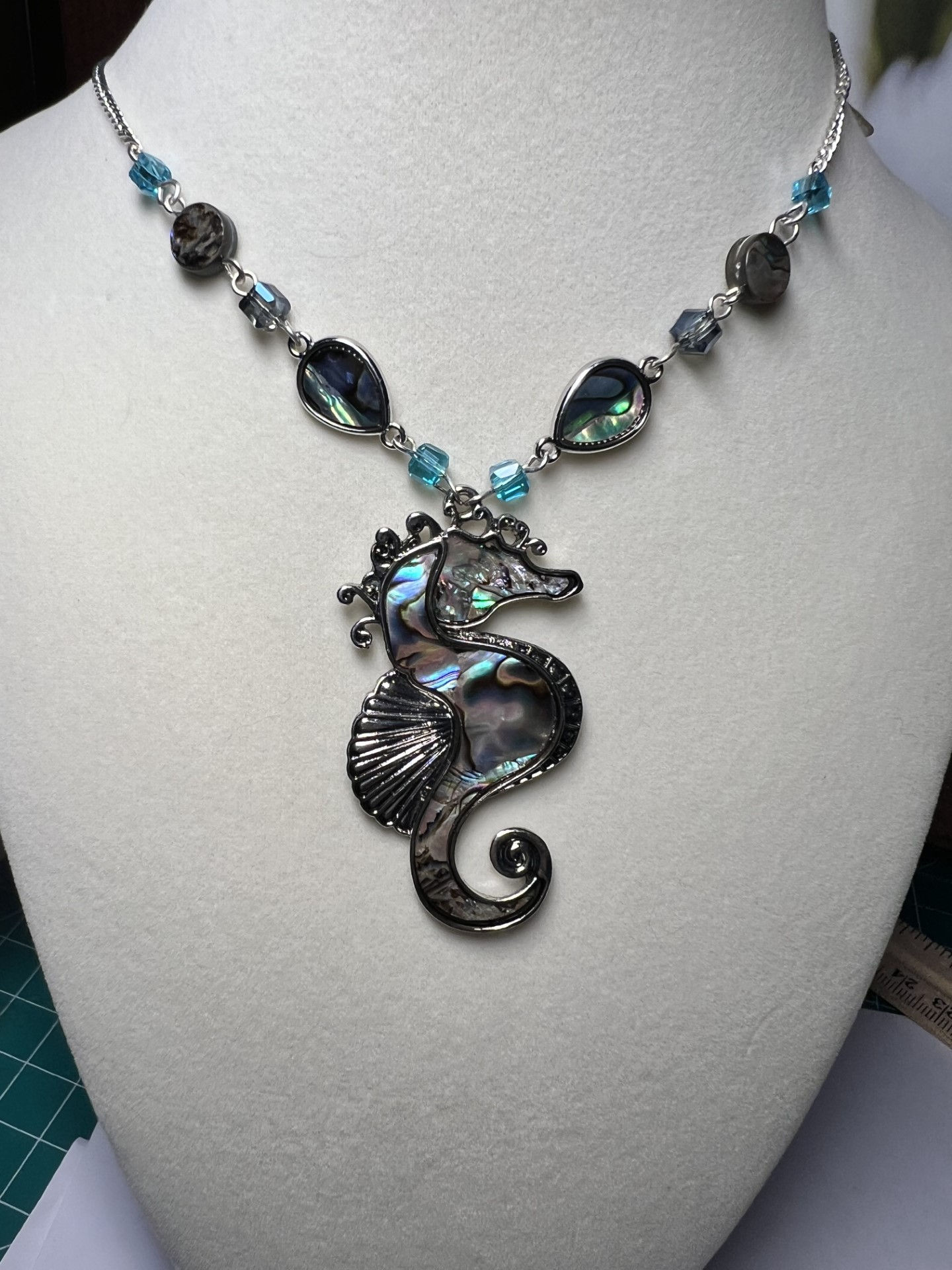 Silver and Abalone Seahorse Pendant