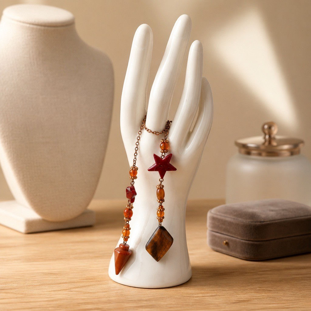 Red Aventurine Dowsing Pendulum with Hammered Copper Diamond Charm