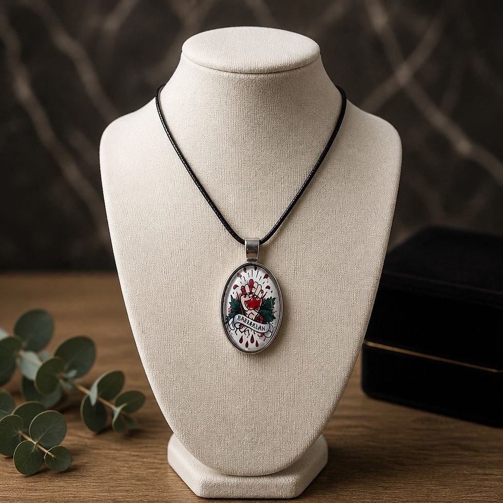 Thumbnail: Handmade Dungeons & Dragons inspired pendant necklace featuring character class artwork  beneath a clear cabochon