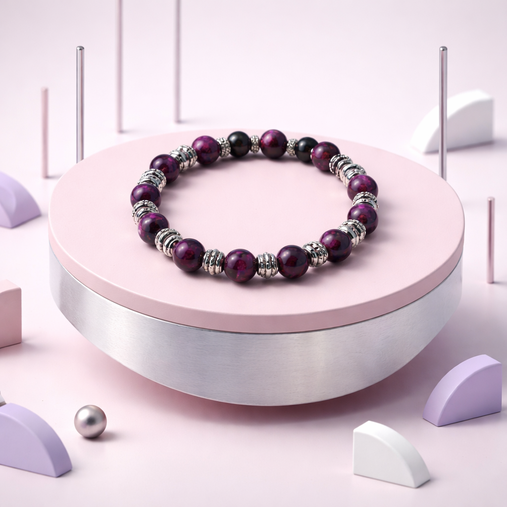 Purple Jasper & Silver Beaded Bracelet