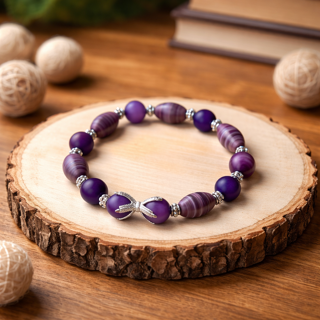 Purple Glass & Silver Bracelet with Dragon Claw | Strength & Balance Jewelry