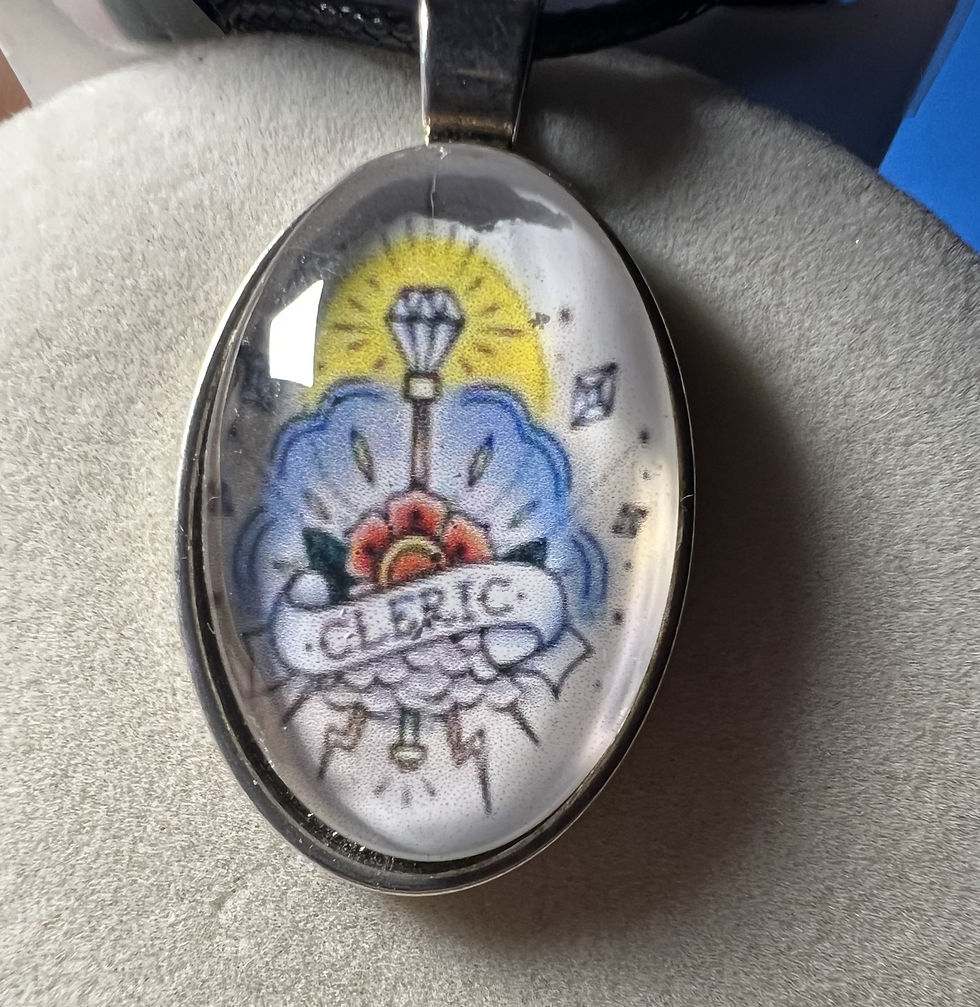 Thumbnail: Handmade Dungeons & Dragons inspired pendant necklace featuring character class artwork  beneath a clear cabochon oval