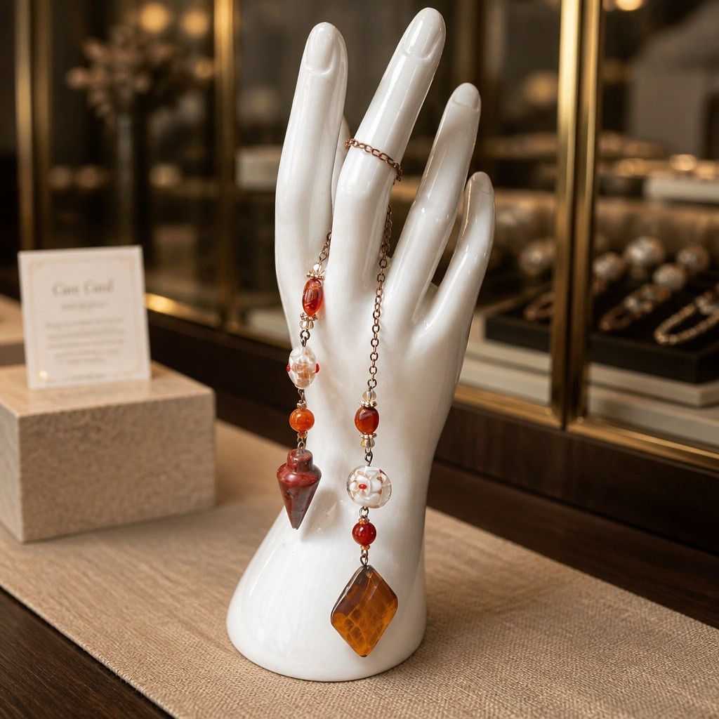 Red Jasper Dowsing Pendulum with Hammered Copper Diamond Charm
