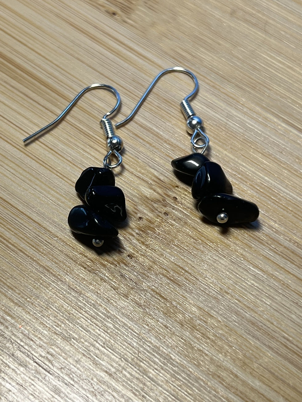 Thumbnail: Handmade semi-precious stone chip dangle earrings available in multiple gemstone varieties black jasper