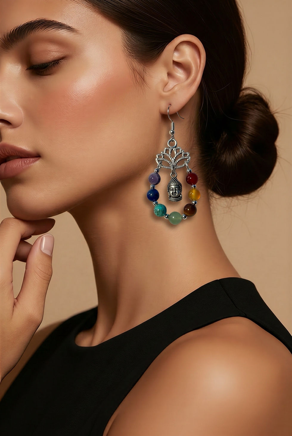 Thumbnail: Chakra Earrings with Lotus Flower and Buddha