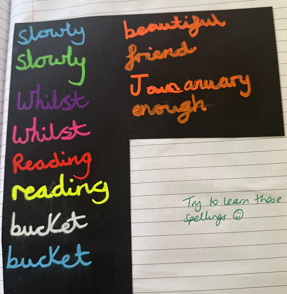 We write words in different colours and different ways to remember them