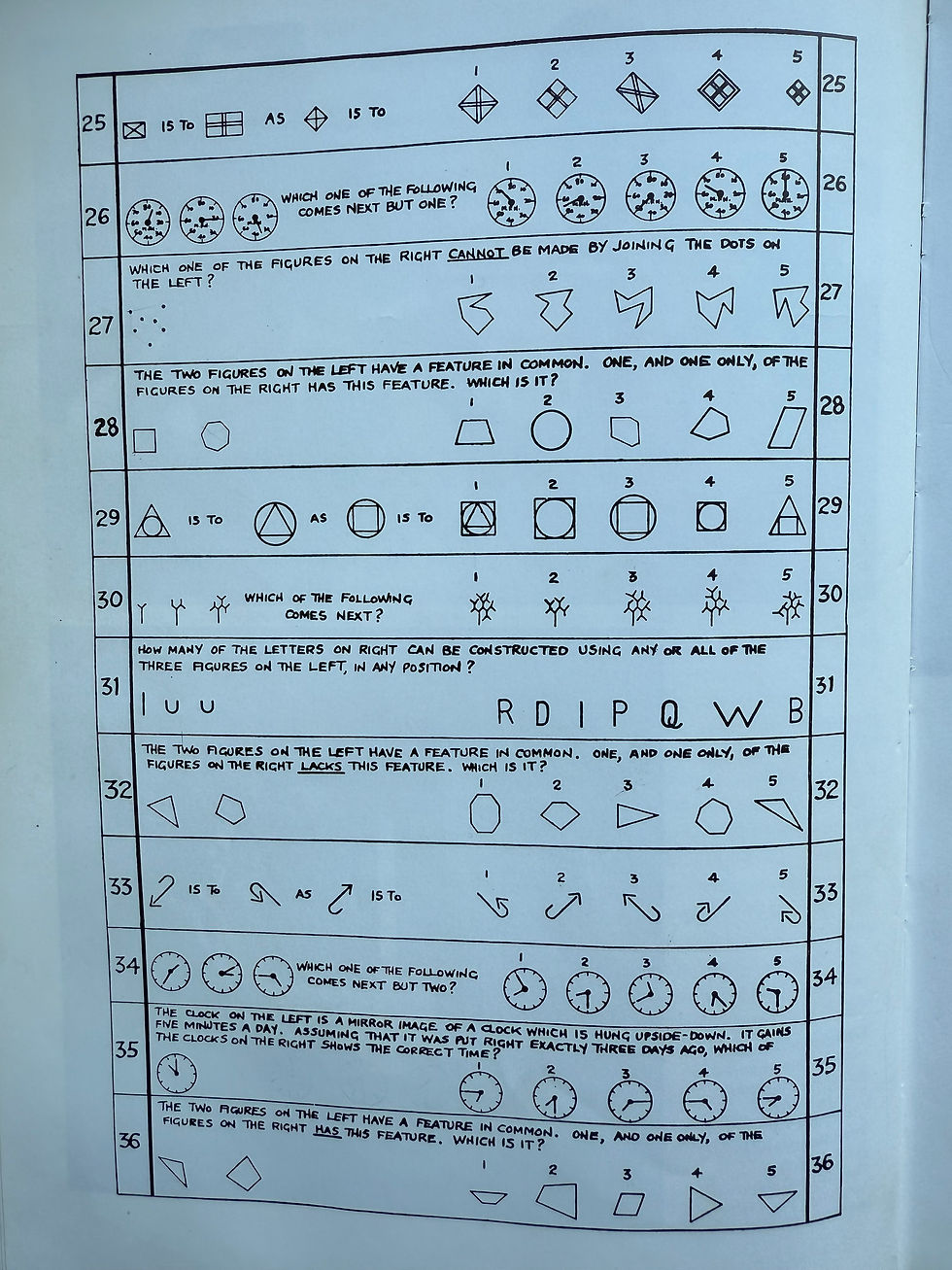 Section of RAF aptitude test from the 1980s