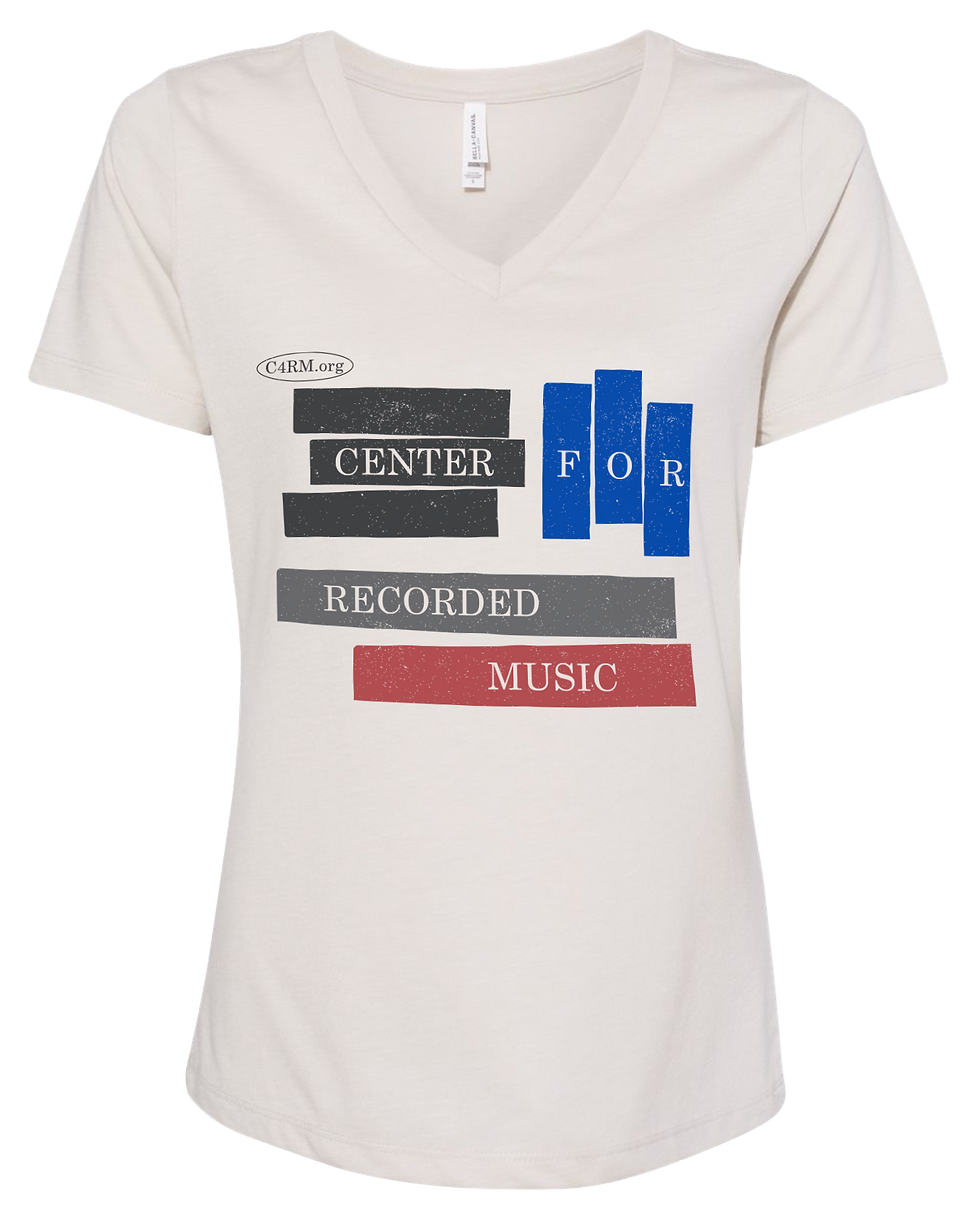 Thumbnail: Cream colored shirt with graphic: CENTER FOR RECORDED MUSIC. Ctr 4 Recorded Music.