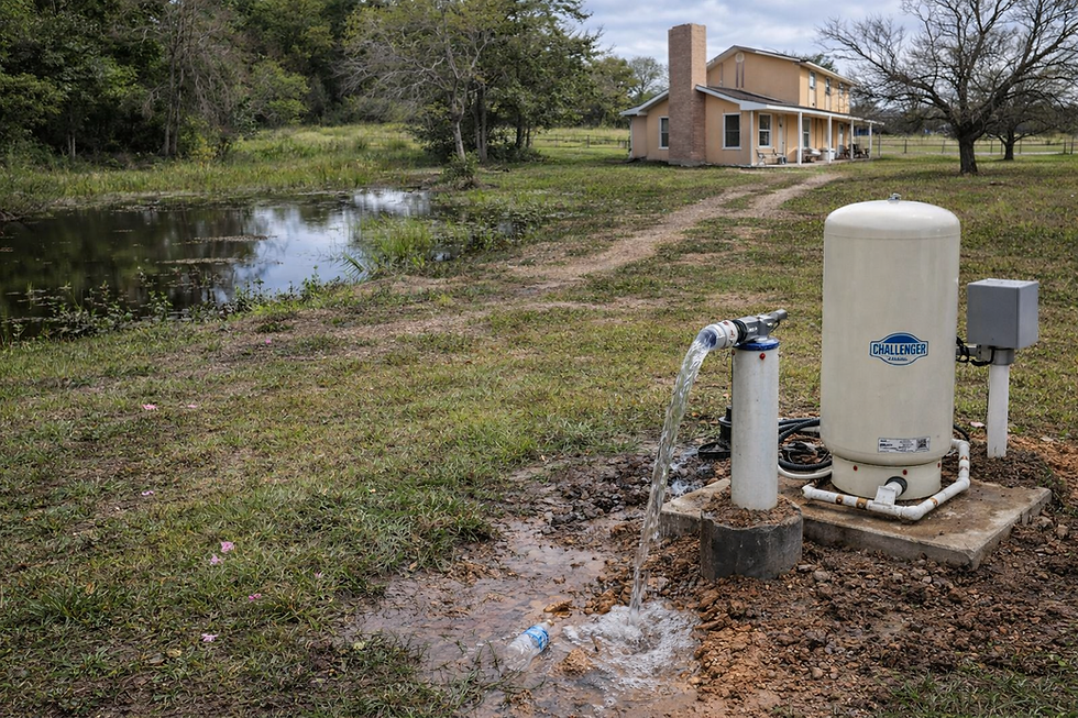 Rural property in Wharton County Texas with land and a private water well setup