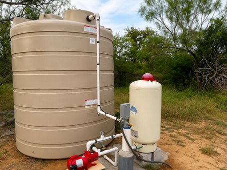 Storage tank or bigger pump setup at a completed Texas Southern Drilling farm well in Bastrop County, Texas.