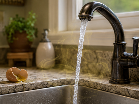 Well water smells like rotten eggs from a running kitchen faucet with sulfur odor.