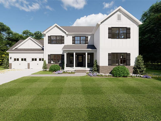 Rendering of a modular home with fresh landscaping