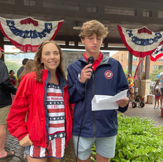 Angus Muldoon, President Katherine Ahlquist, Vice President thank Veterans for their service at the 16th Annual 4th of July Flying Pancake Breakfast