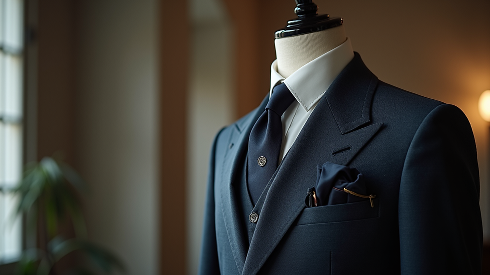 Eye-level view of a classic tailored suit on a mannequin