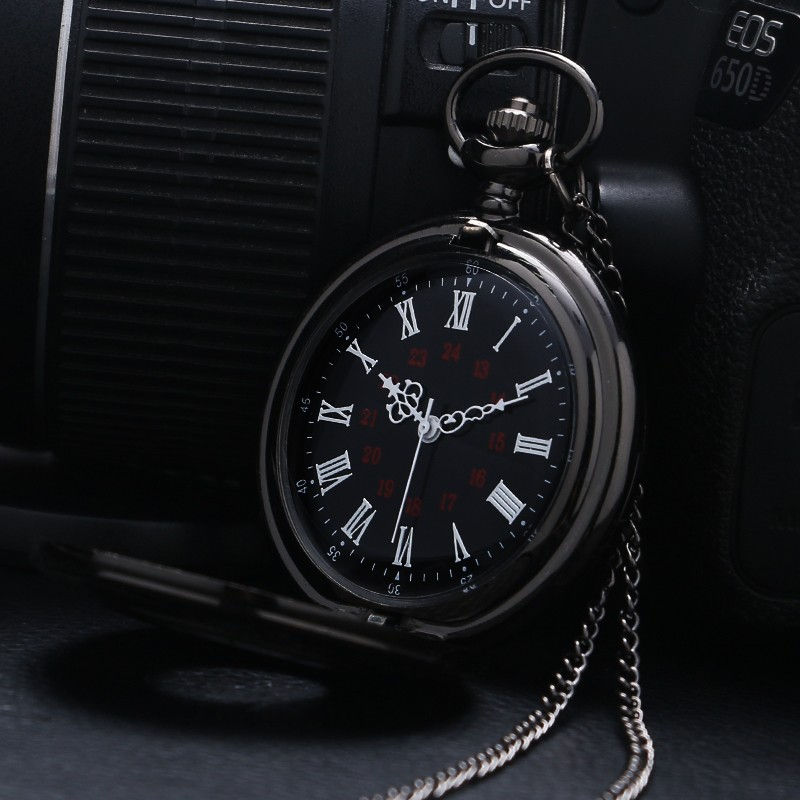 Thumbnail: Vintage Charm Black Unisex Fashion Roman Number Quartz Steampunk Pocket Watch Wo