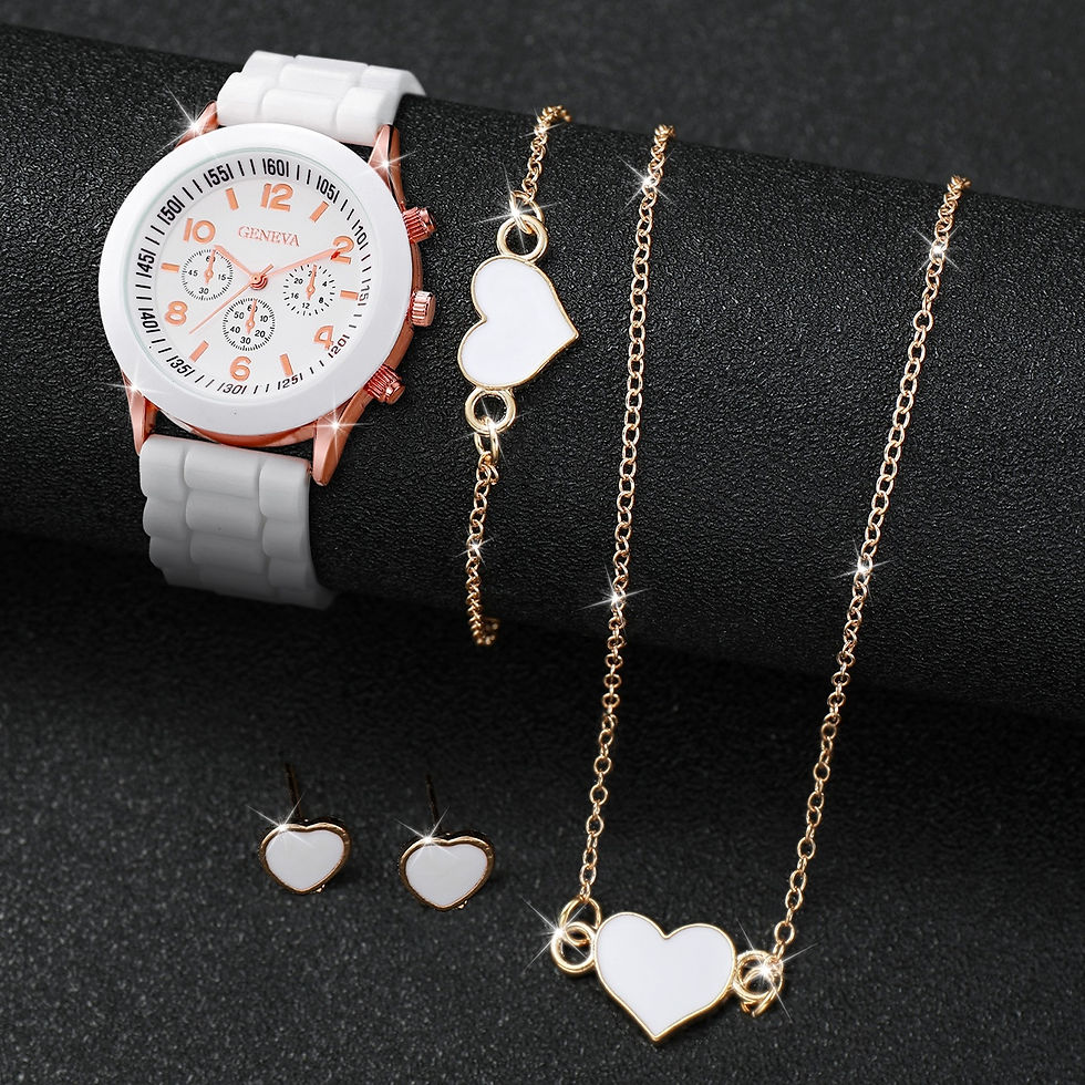 Thumbnail: 5/6PCS Women Watches Fashion Silicone Band Women Quartz Watches Jewelry Set Relo