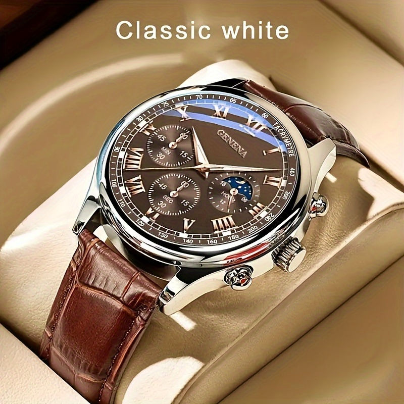 Thumbnail: GENEVA High Quality Men's Luxury Belt Fashion Quartz Watch Men Round Business St