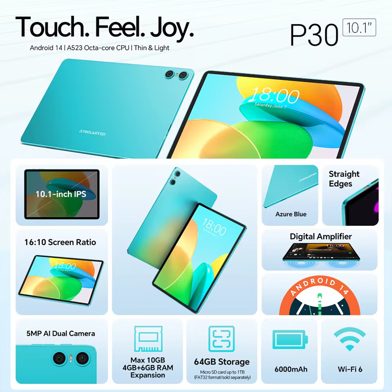 Thumbnail: Teclast P30 Android 14 Tablet 10.1 Inch Ips Max 10Gb Ram 64Gb Rom A523 Octa-Core