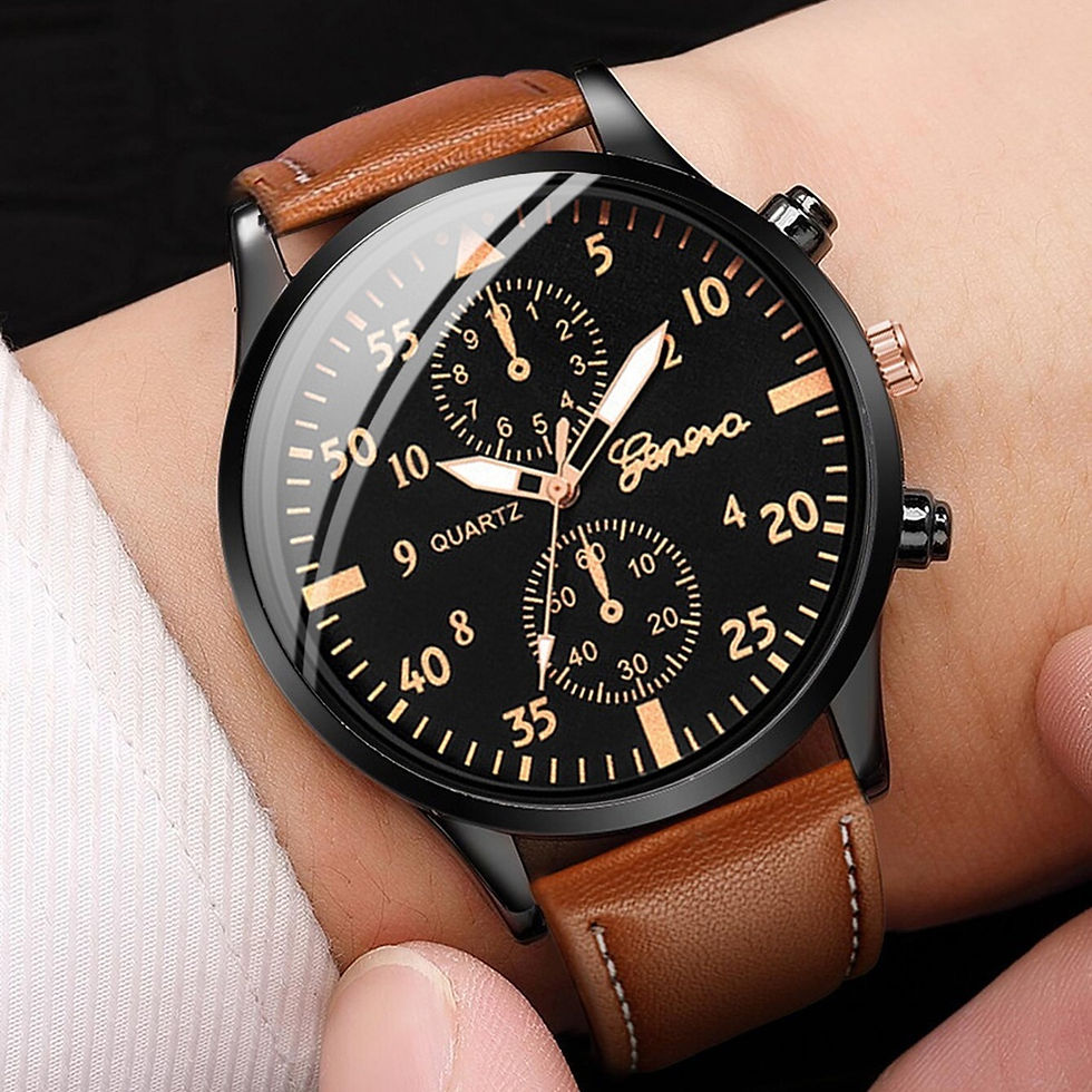 Thumbnail: 4PCS/Set Men's Business Watches Fashion Arabic Dial Leather Band Quartz Watches 