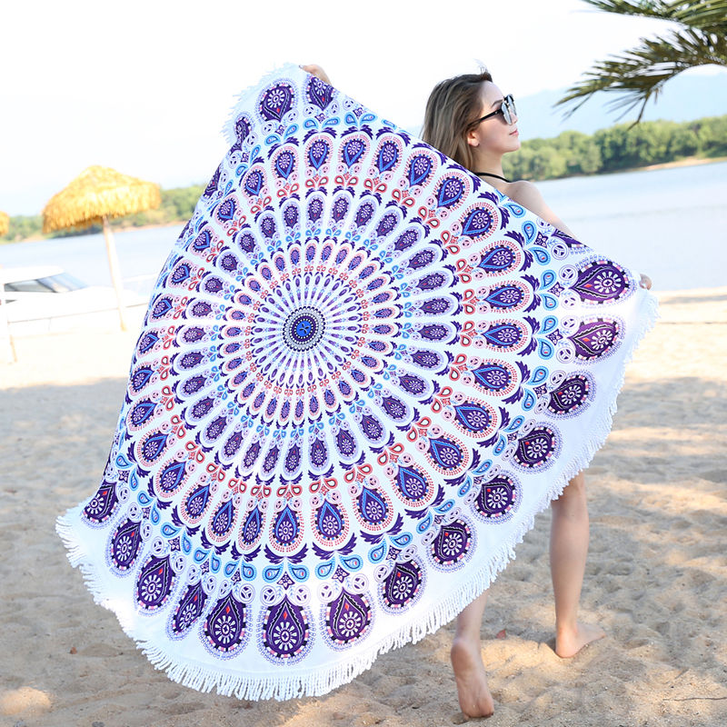 ONEENOTowel anti sand beach towel round microfiber towel with tassel