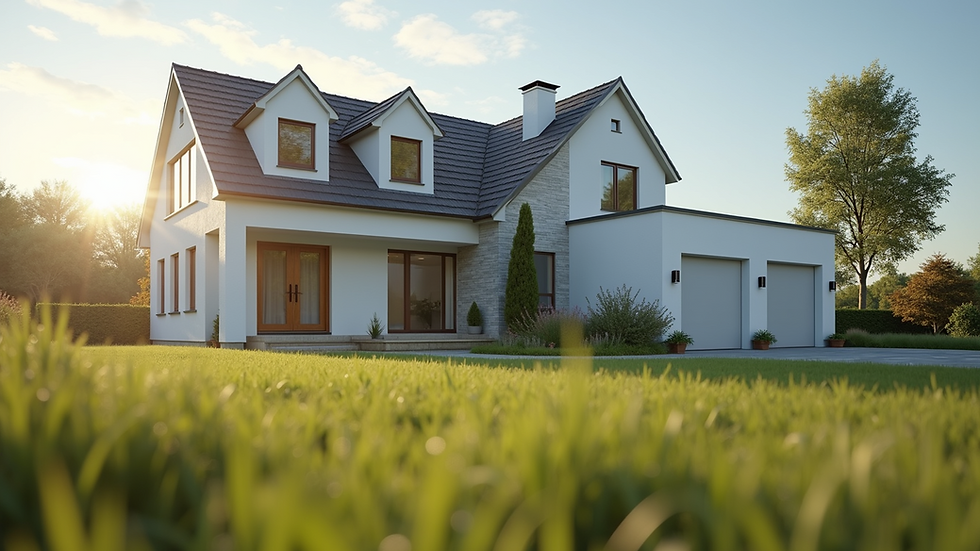 Eye-level view of a newly constructed home with a modern design