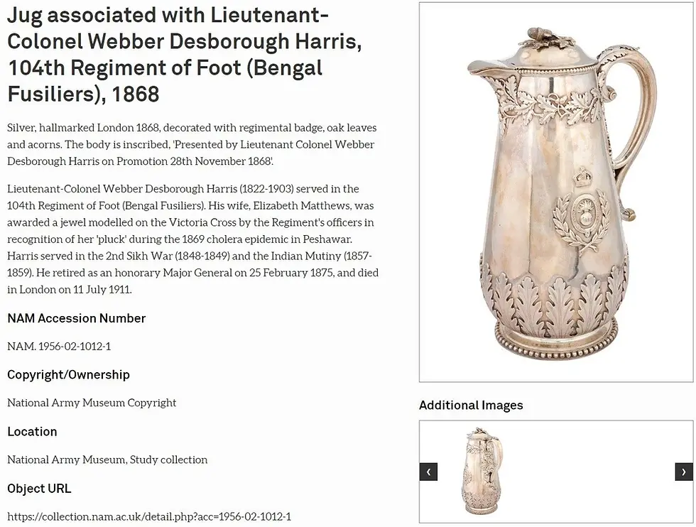 Thumbnail: Victorian Boer War Silver Wine Ewer Alexander Macrae Royal Army 101st. Fusiliers