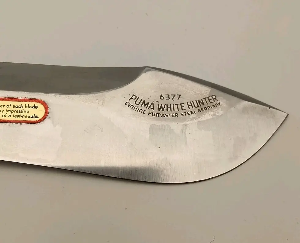 Miniatura: Coltello da caccia Puma 6377 del 1971 con impugnatura in cervo e fodero in pelle