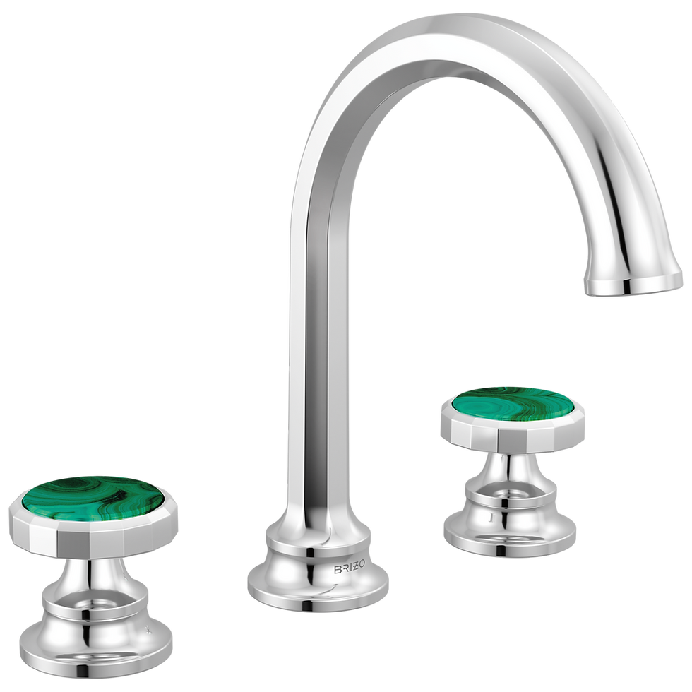 Thumbnail: Brizo Beauclere 8" Widespread Faucet With Arc Spout - Malachite Wheel Handle