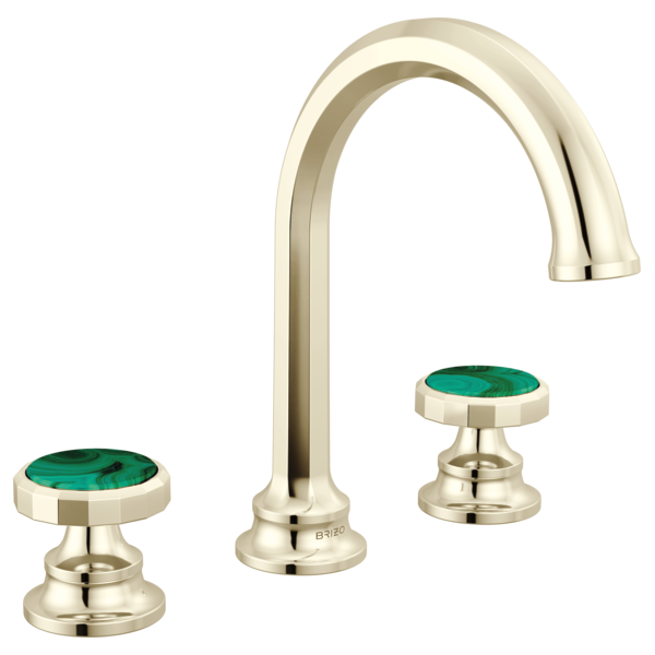 Thumbnail: Brizo Beauclere 8" Widespread Faucet With Arc Spout - Malachite Wheel Handle