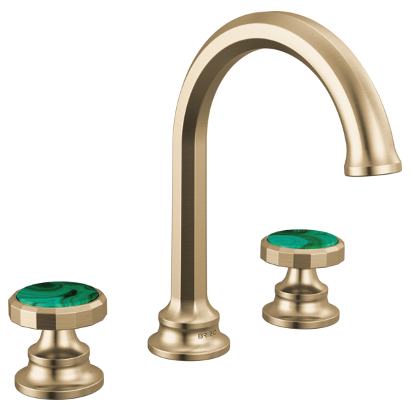 Thumbnail: Brizo Beauclere 8" Widespread Faucet With Arc Spout - Malachite Wheel Handle