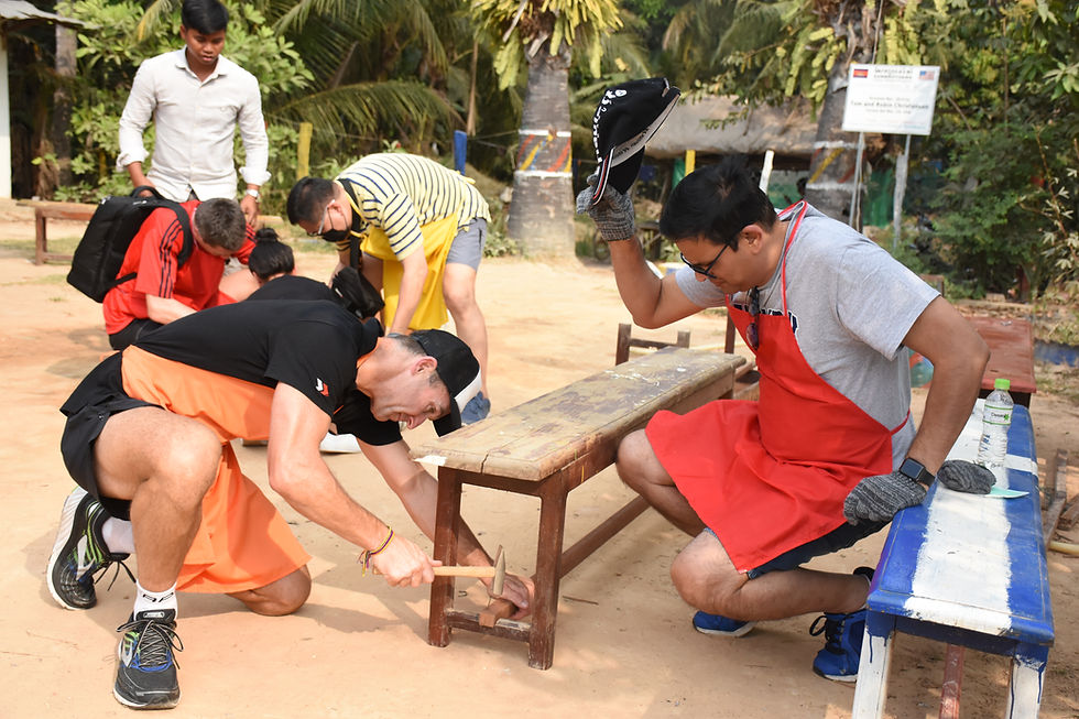 Thumbnail: CSR team building group in Phuket are painting benches for the school