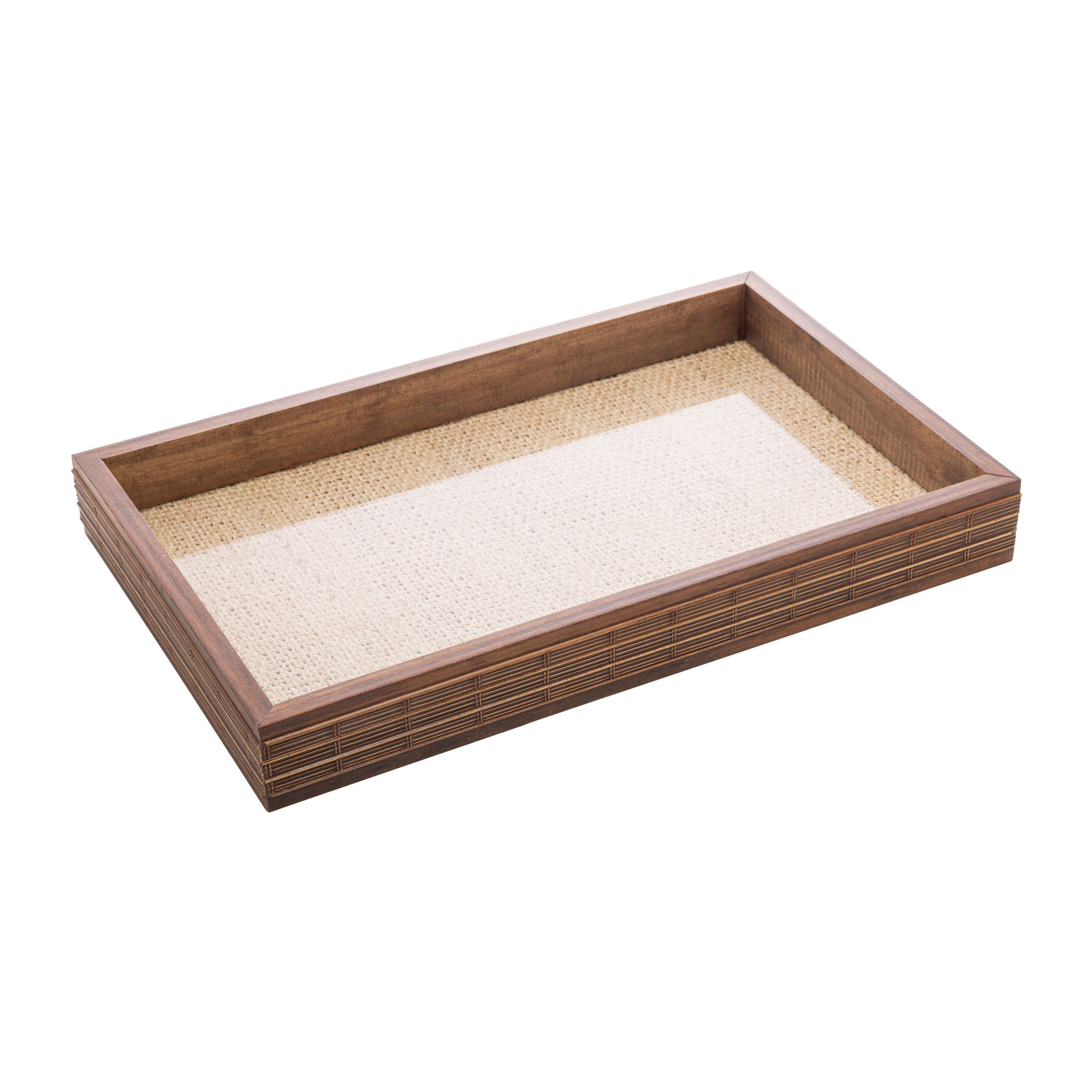 Bandeja de Madeira com Sisal e Bambu Natural 37,5cmX23,5cmX4cm
