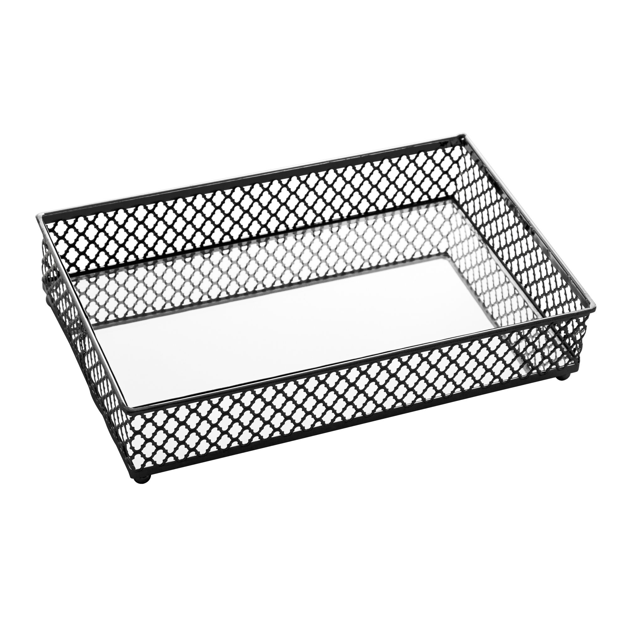 Bandeja De Metal Com Espelho Barcelona Preta 21X13X5cm