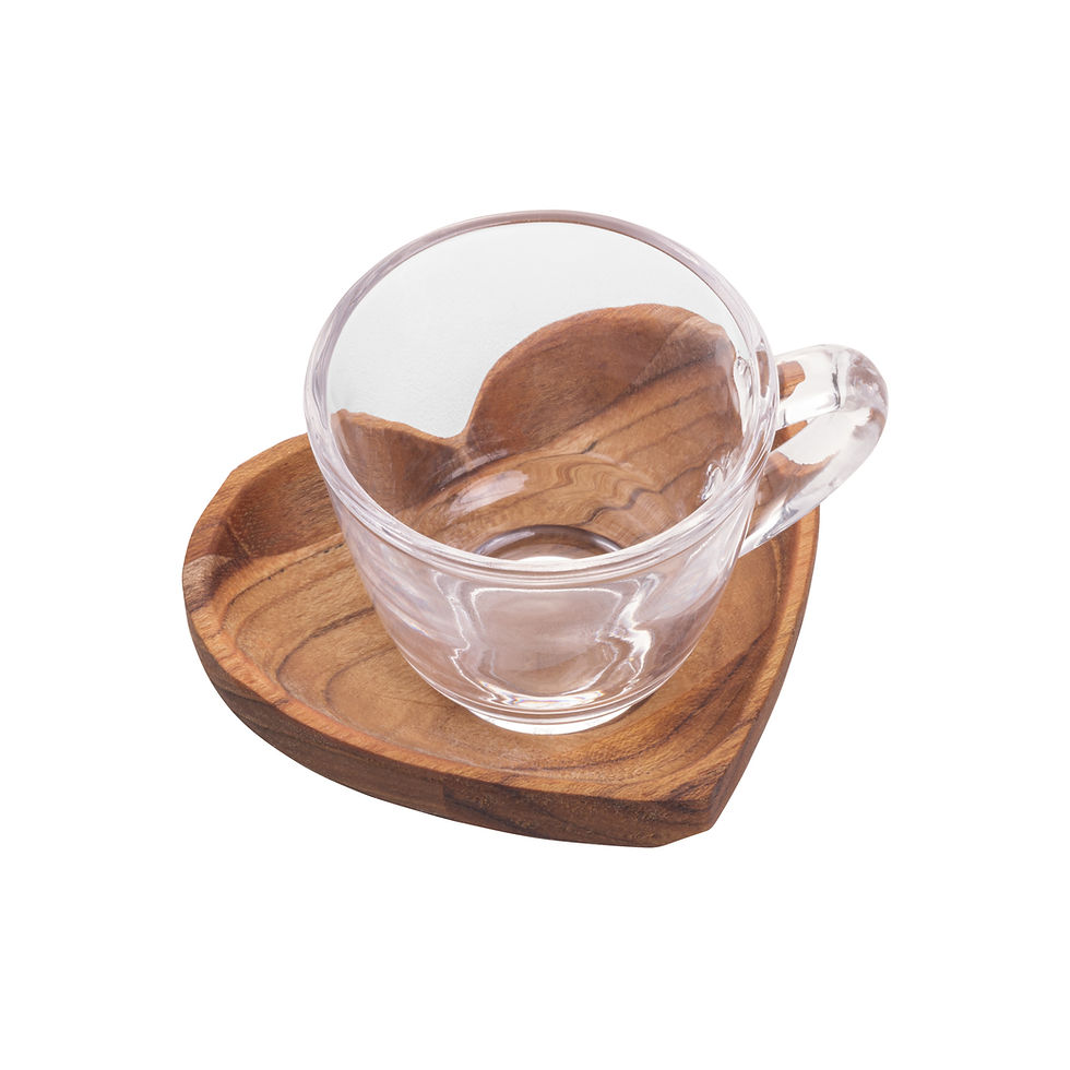 Miniatura: Conjunto 2 Xícaras de Café com Pires em Madeira Teca Coração 75ml