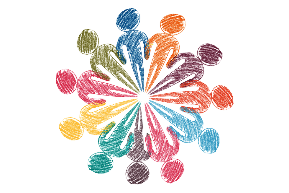 A graphic showing individuals collaborating