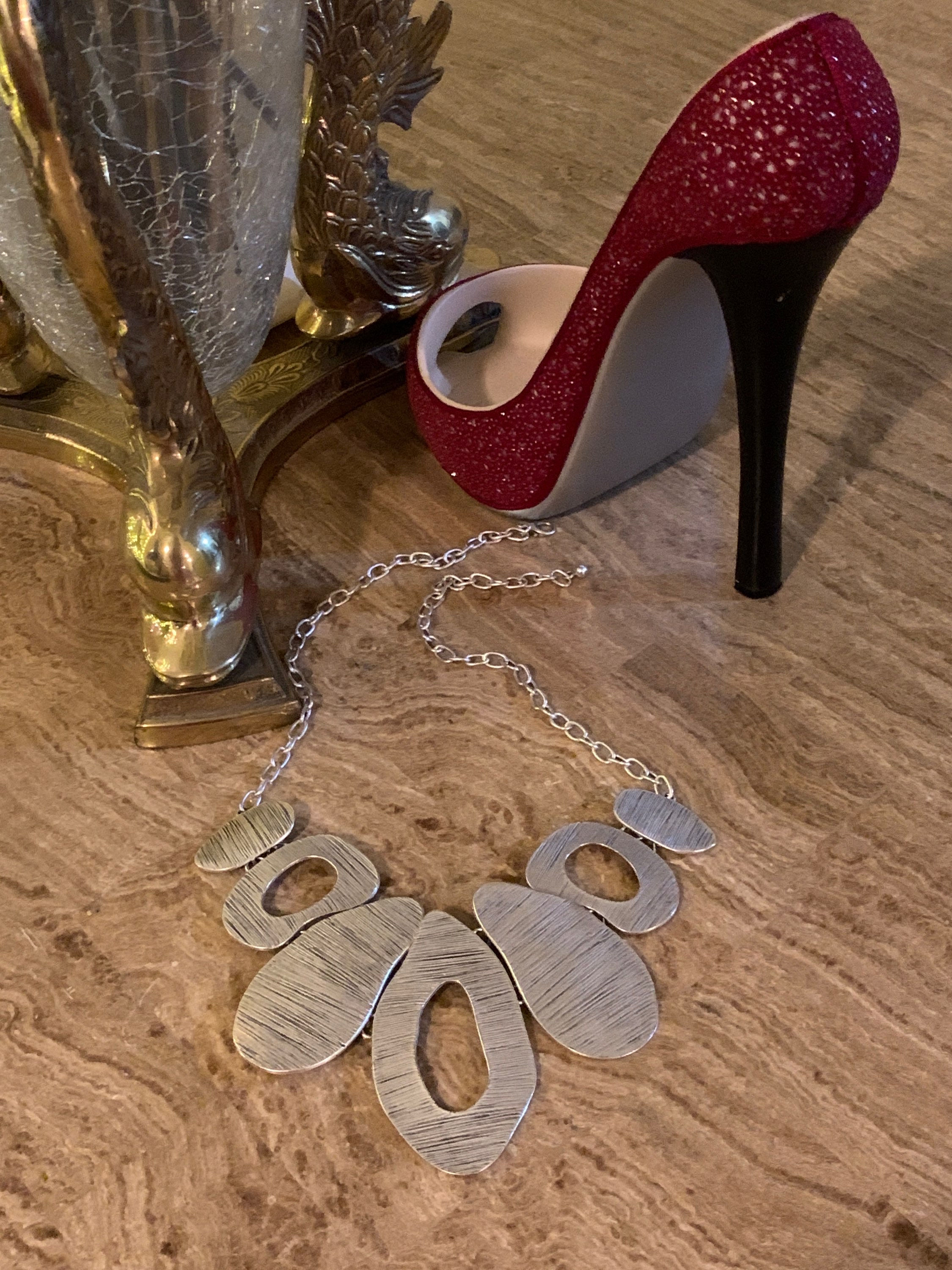 Hammered Linked Silver Necklace