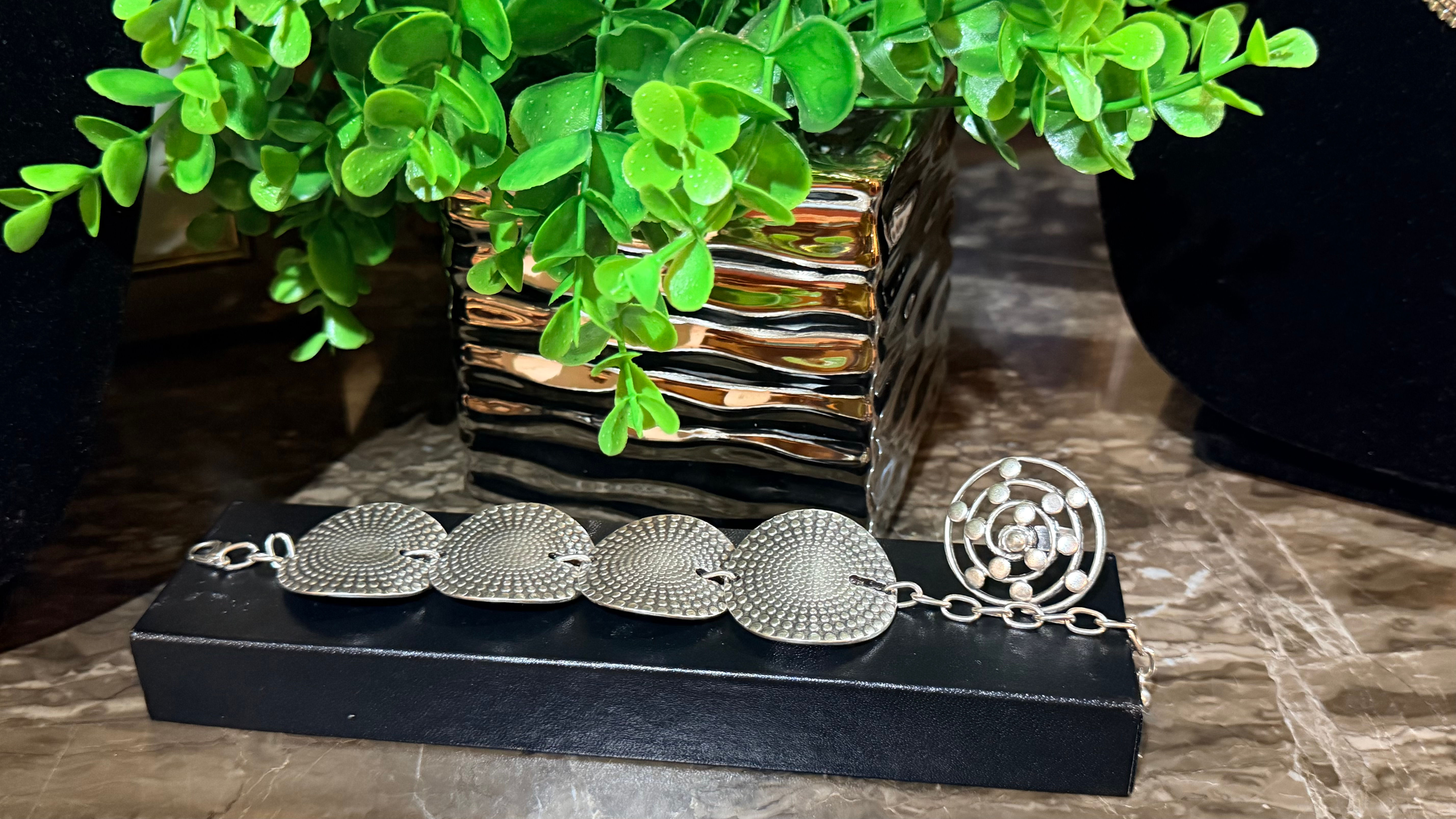 Silver Tone Ring and Bracelet Round