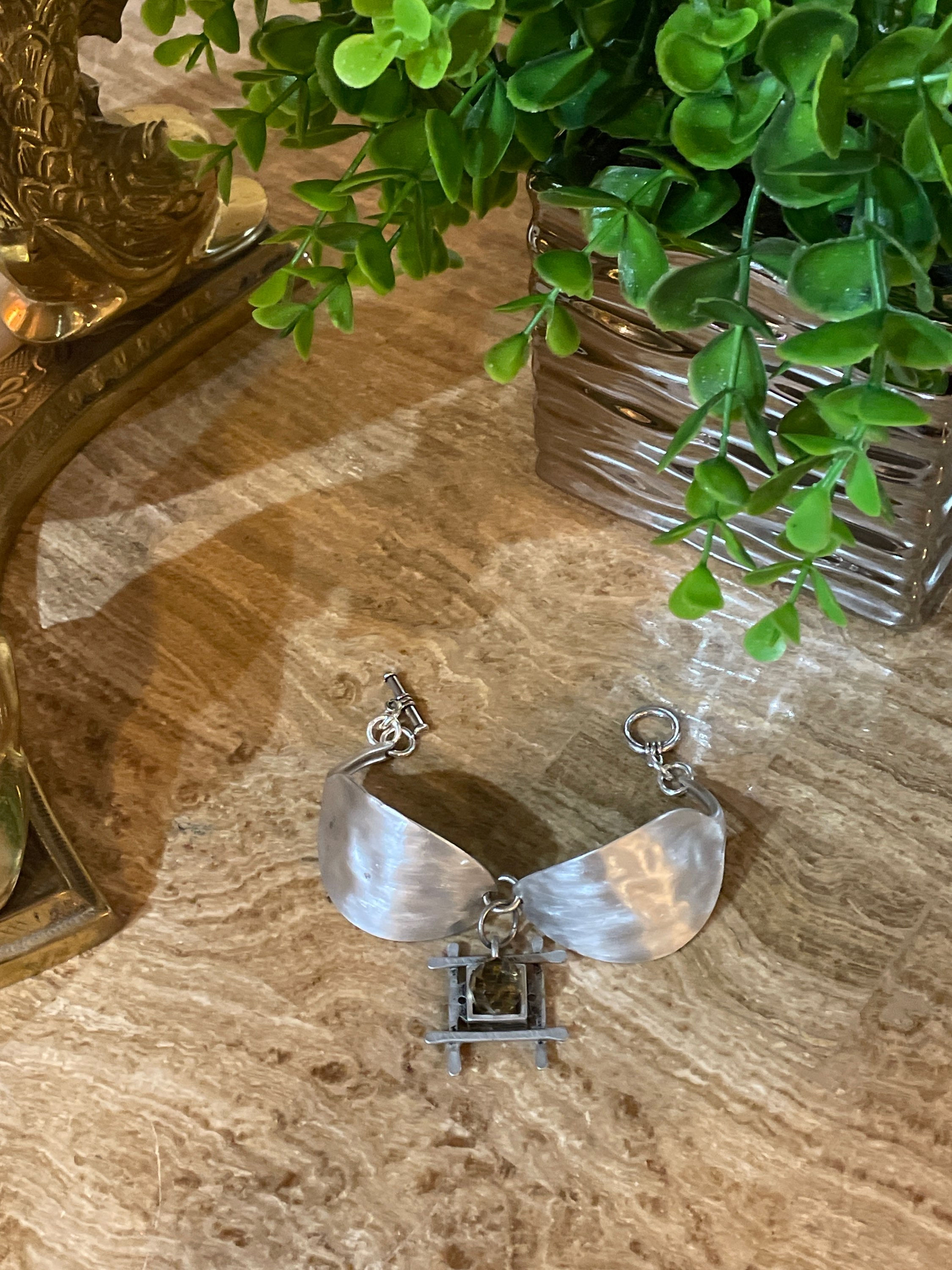 Handcrafted Silverware Bracelet with Drop Pendant