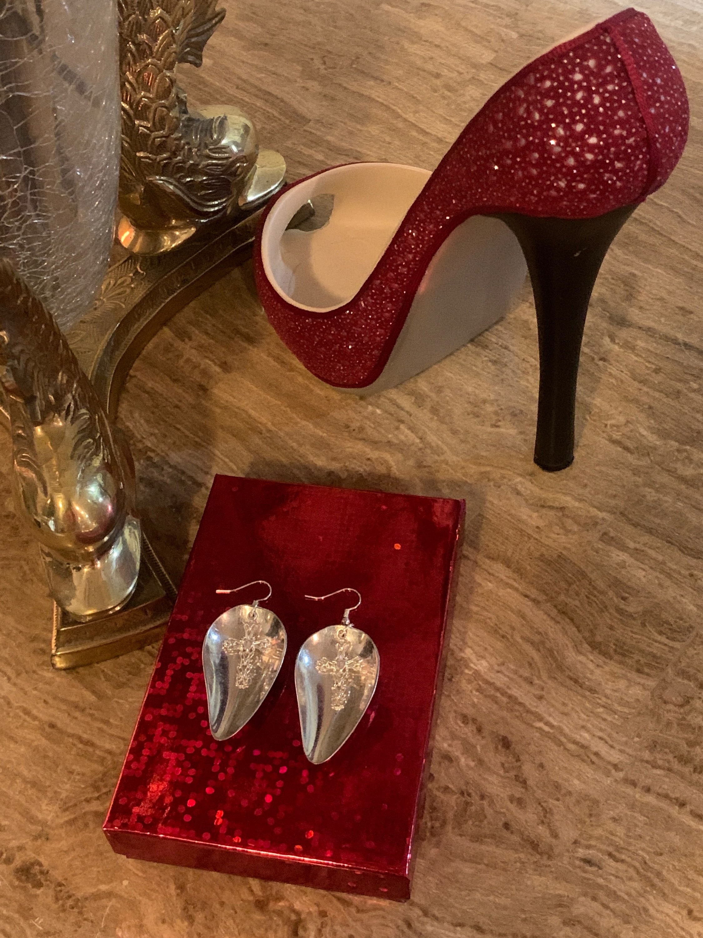 Handcrafted Earrings Silver Plated Small Spoon with Cross