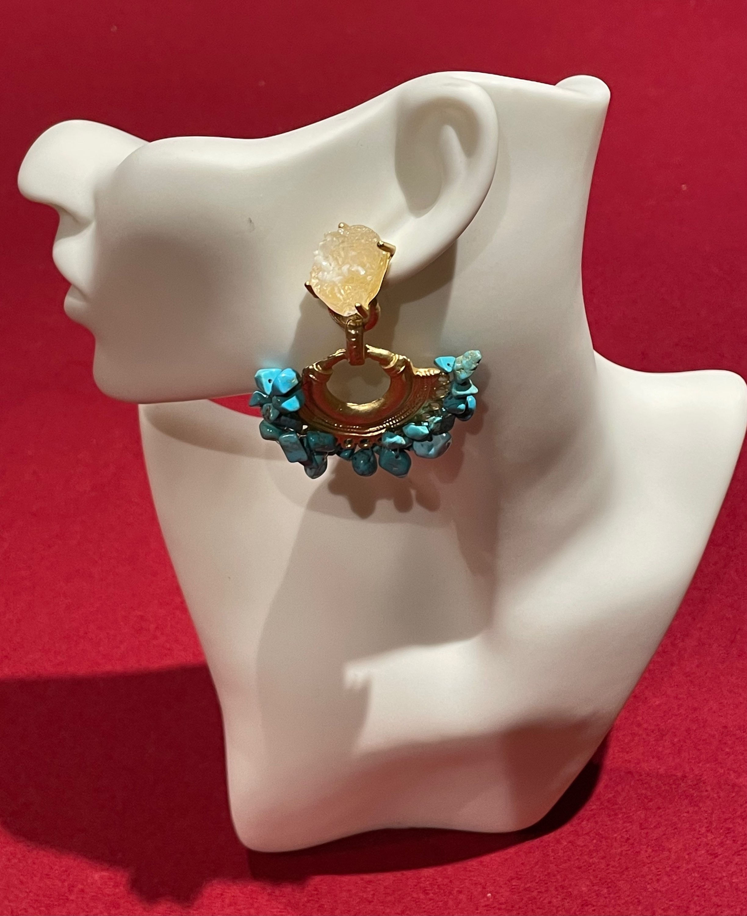 Earrings Gold Tone and Turquoise