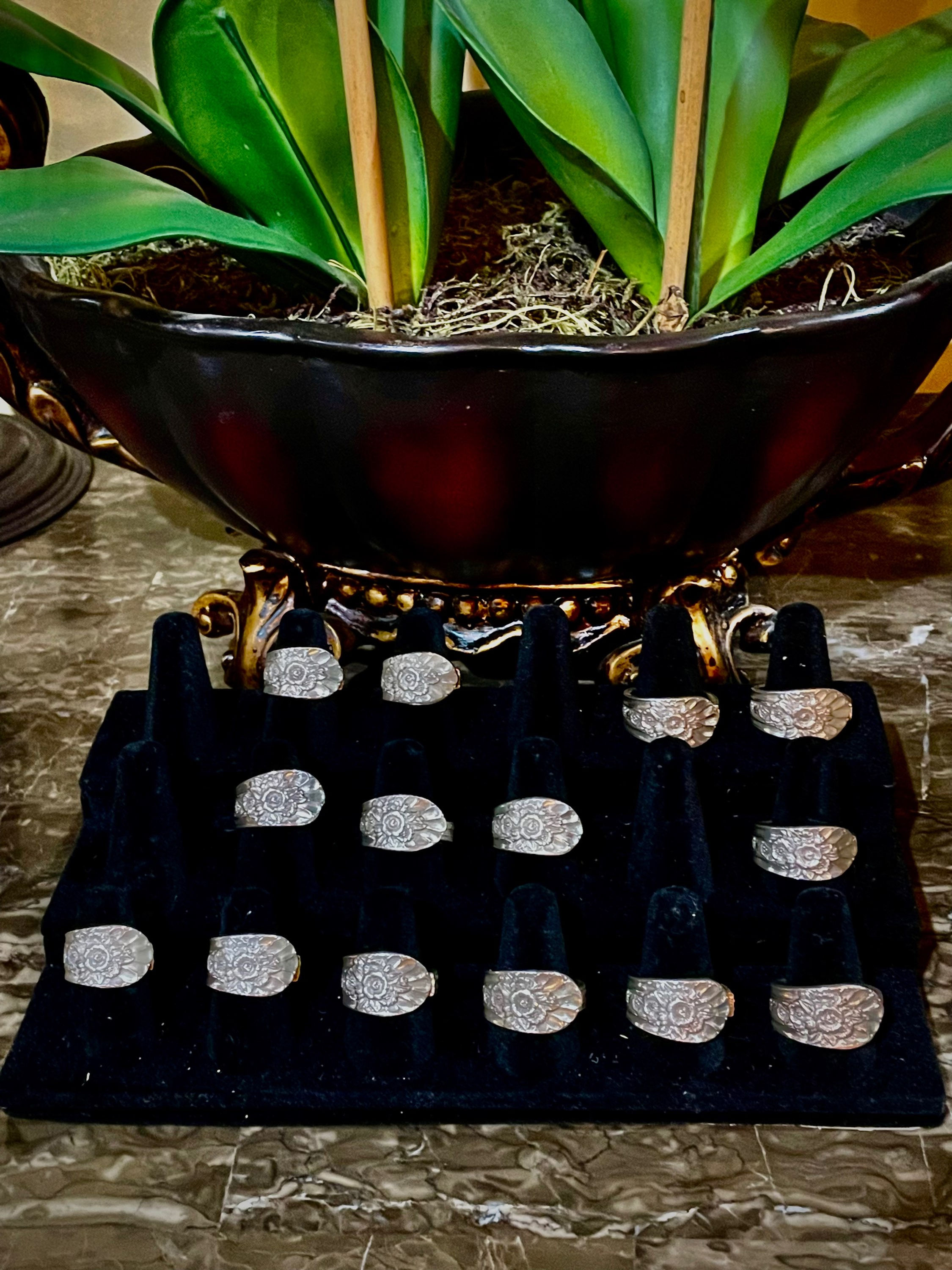 Vintage International Silver Plated Jubilee 1953 Floral Spoon Ring