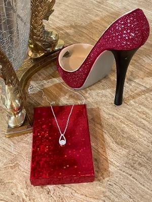 Dainty 22 Inch Necklace .925 Silver with Rhinestone Pendant