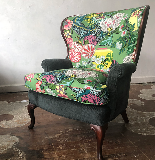 Balloon wingback rescued, restored & reupholstered!
