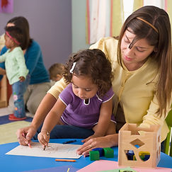 Mom helping daughter, Drawing together